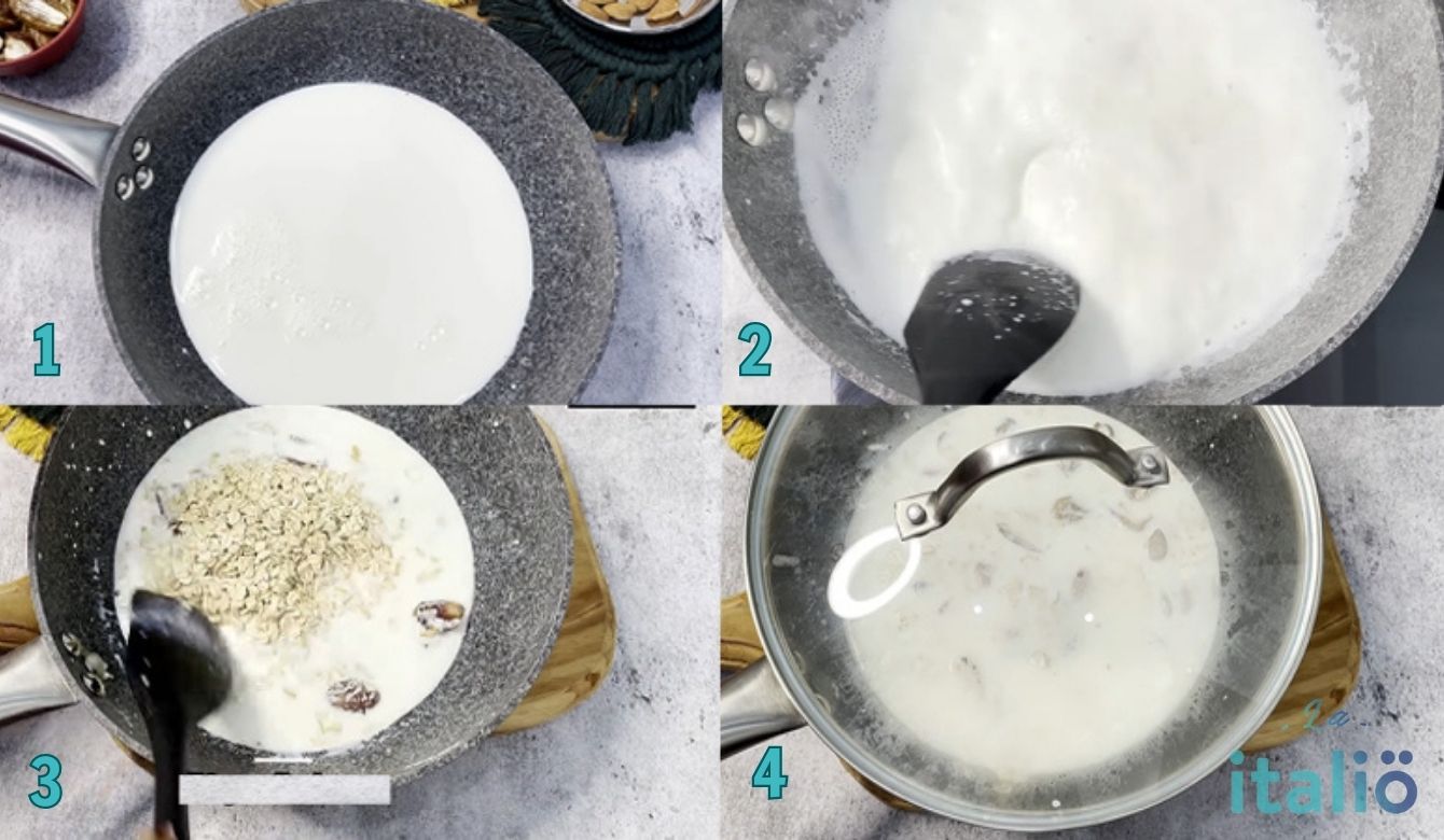 Nấu hỗn hợp yến mạch và sữa