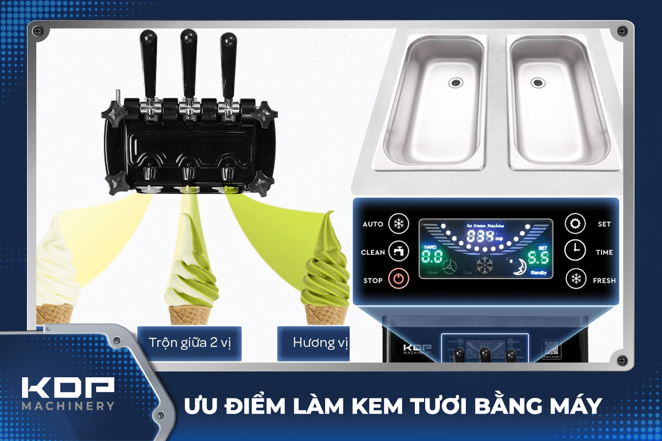 Cách làm kem tươi bằng máy tại nhà chỉ trong 30 phút 3 Máy làm kem bao gồm các bộ phận như bồn chứa, máy nén, vòi làm kem