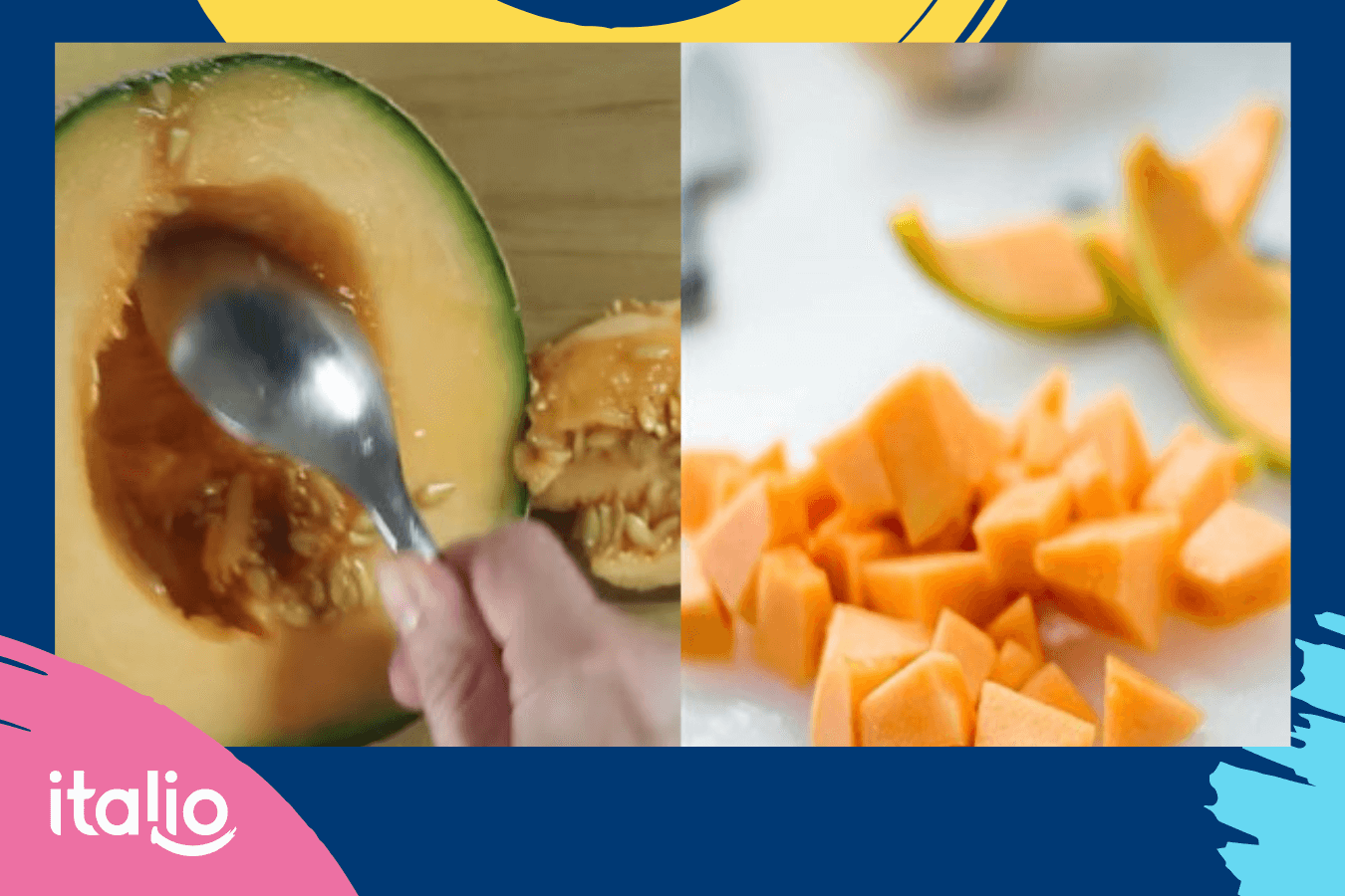 3 cách làm kem dưa lưới thanh mát ngay tại nhà 1 Gọt bỏ vỏ dưa và hạt. Cắt dưa thành từng miếng nhỏ