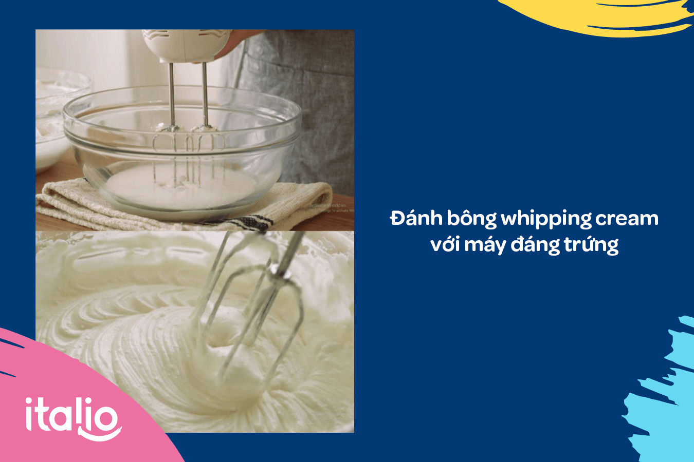 Dùng máy đánh trứng để đánh bông lớp whipping cream béo ngậy