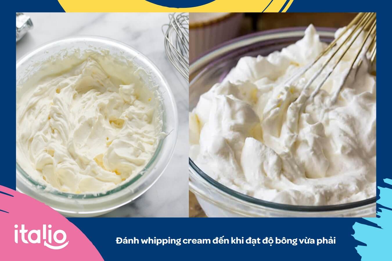 Đánh whipping cream đạt độ bông như hình thì dừng