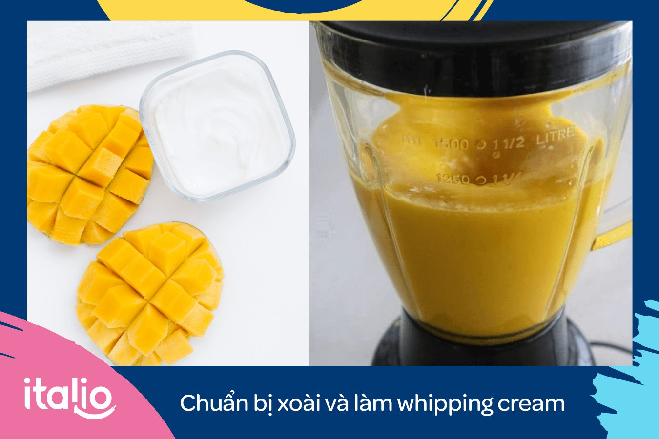 Cách làm kem xoài với sữa và whipping cream bước 2